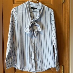 Banana Republic Preppy Dillon Navy, Light Blue, White Striped Tie-Neck Blouse